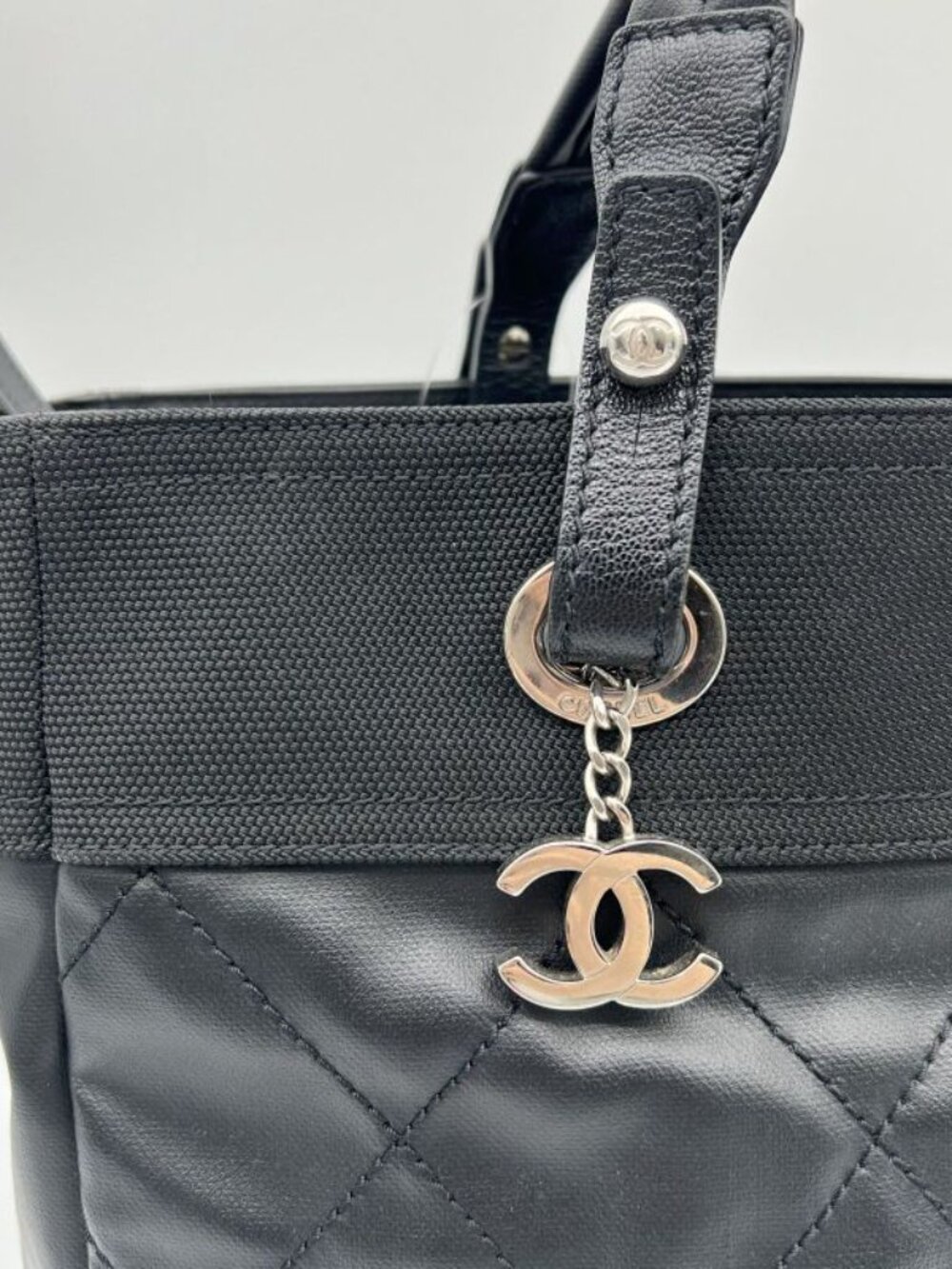 Chanel Paris Biarritz Tote MM 2-Way Nylon Leather Black Silver - Picture 6 of 15